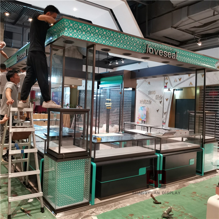 Shopping Mall Jewelry Kiosk Luxury Display Cabinet Customization Manufacturers Stainless Steel Glass Showcase Jewelry Counter