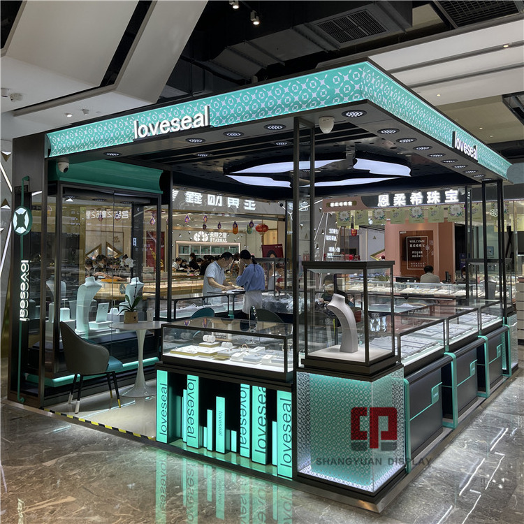 Shopping Mall Jewelry Kiosk Luxury Display Cabinet Customization Manufacturers Stainless Steel Glass Showcase Jewelry Counter