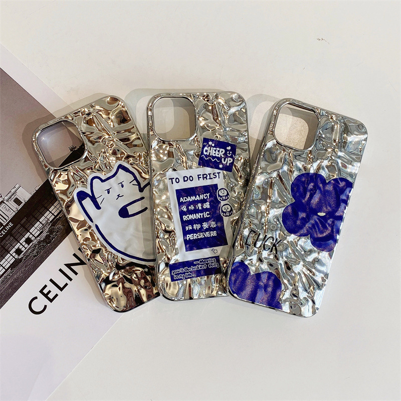 Tpu Klein Blue English Tin Paper Shell Electroplated Cell Phone Case For iPhone 14 Pro Max Phone Case 13 12 MIni 8P 7P covers