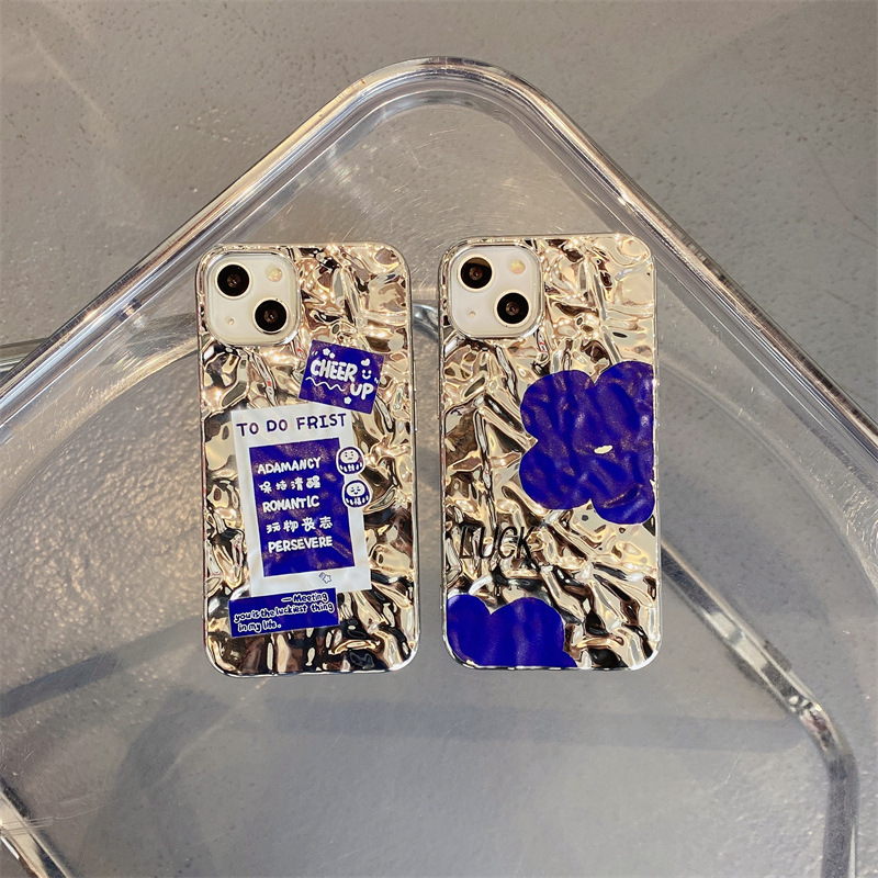 Tpu Klein Blue English Tin Paper Shell Electroplated Cell Phone Case For iPhone 14 Pro Max Phone Case 13 12 MIni 8P 7P covers