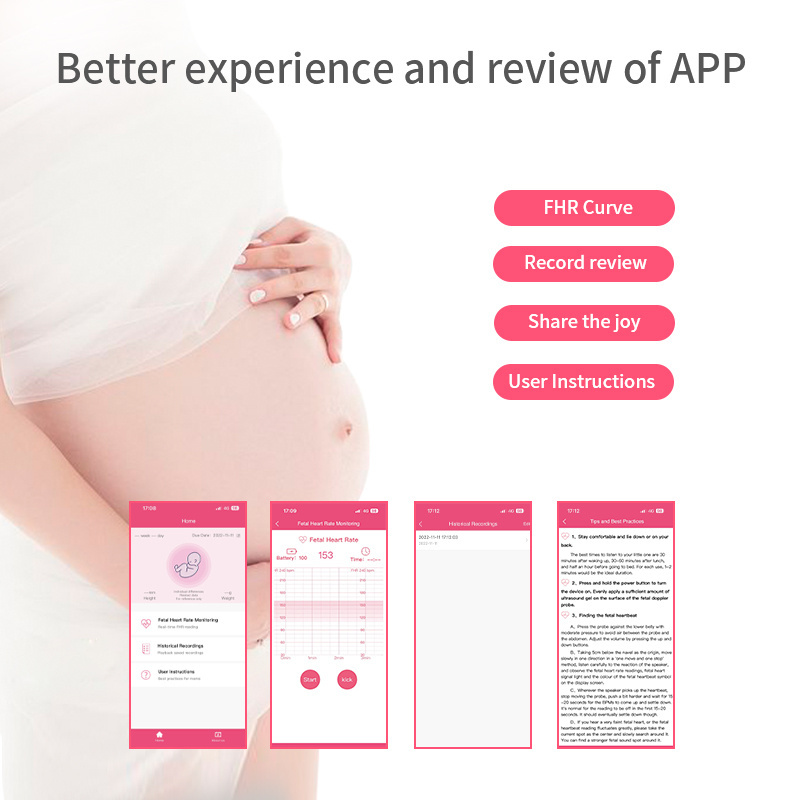 With Bluetooth Wireless Connection Free App Storage Baby Heart Sound Doppler Fetal Monitor