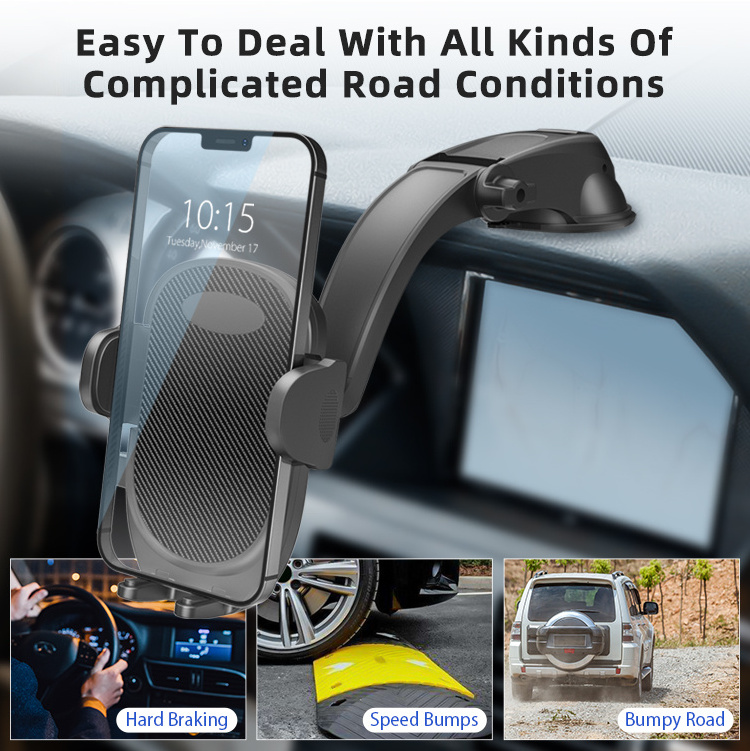 Top Quality Strong Suction Cell Phone Holder Dashboard Windshield GPS Smart Phone Stand Long Arm Adjustable Car Mount