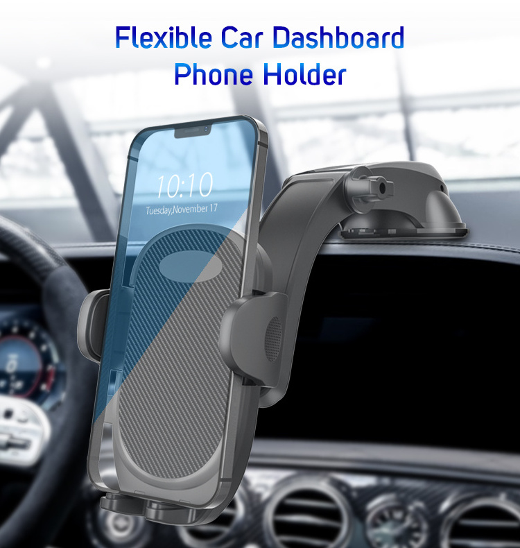 Top Quality Strong Suction Cell Phone Holder Dashboard Windshield GPS Smart Phone Stand Long Arm Adjustable Car Mount