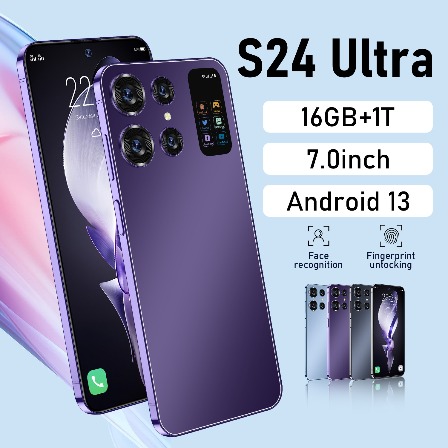 Smartphone S24+Ultre 7.3 inch pull-down screen Android 12 16G+1T unlocking 5G Celular 48MP+100MP 7300mAh mobile global version