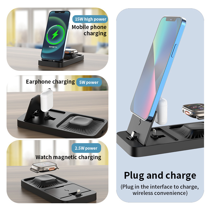 Popular Products 2023 Portable 3 in 1 Wireless Magnetic Phone Charger Light Fast Charging Wireless Charger For Iphone