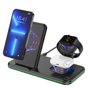 Three In One Phone 10w 15w Fast  Wireless Charger Desktop Charging Station 3in1 For Apple For Samsung Phones