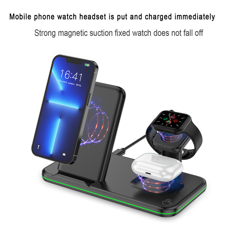 Three In One Phone 10w 15w Fast  Wireless Charger Desktop Charging Station 3in1 For Apple For Samsung Phones