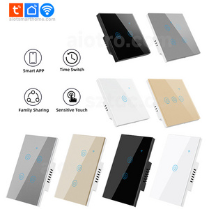 New Products Tuya Smart Wifi Wall Switch US EU Standard Glass Touch Panel Light Switch Support App Remote Control Wall Switches