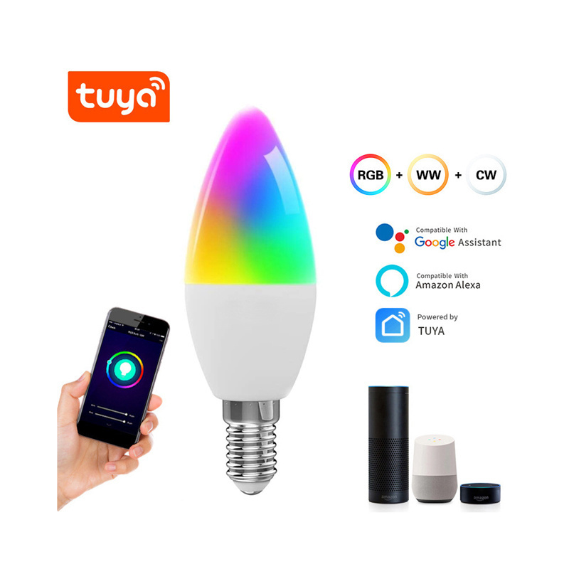 Tuya Candle Shape Smart RGB WiFi Light Bulb E12 E14 Intelligent LED Light Bulb Dimmer Lamp Compatible with Alexa Google Home