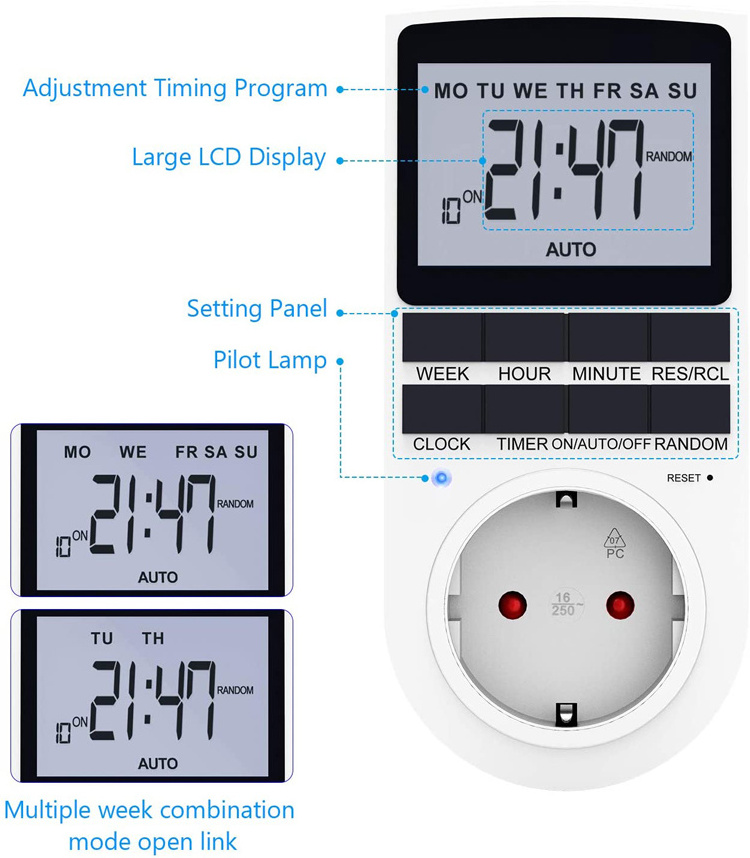 BR UK US AU EU FR kitchen timer 24 Hour cyclic programmable timing socket electronic digital plug in timer switch