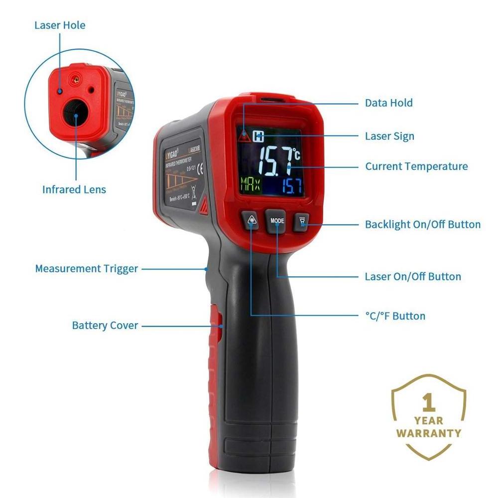 Amazon hot sale HighTemperature IR Gun 12 Point Non Contact Laser Digital Infrared Thermometer for Indoor Outdoor Industry Use