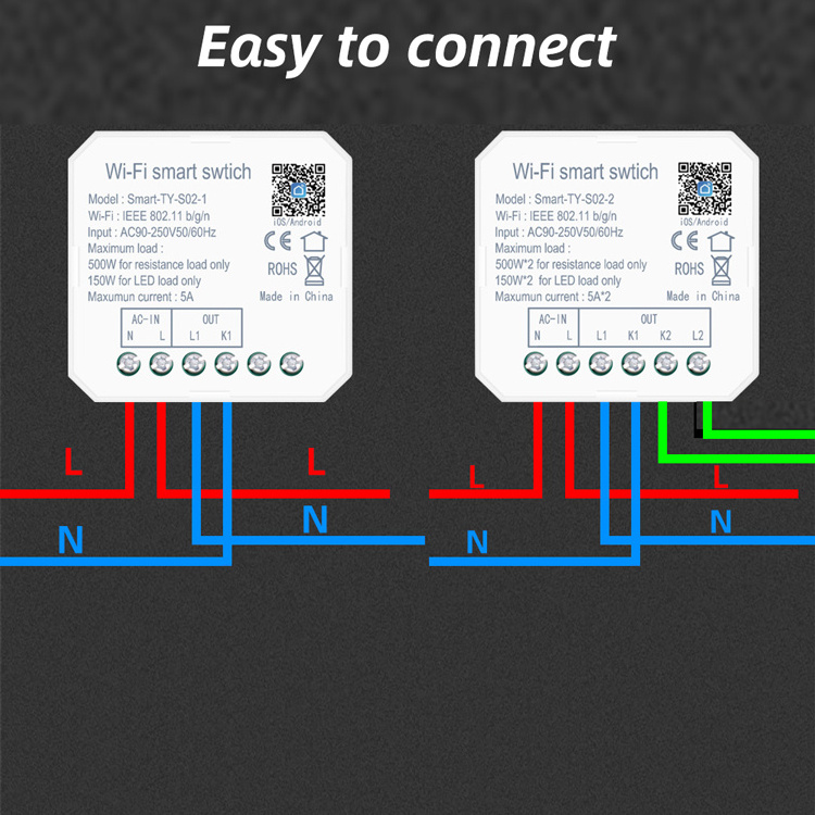 New Design Mini 1 Gang Wi-Fi Wireless Remote Control Tuya smart life app control Led Light Concealed Wifi Smart Switch