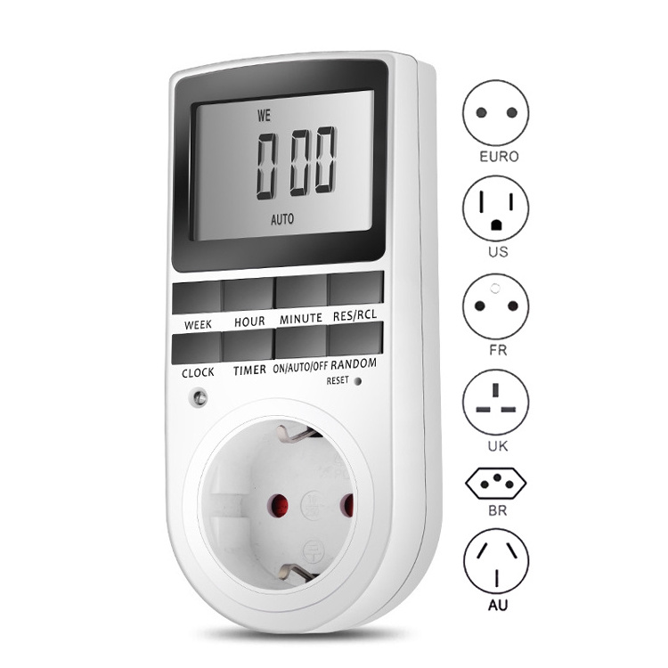 BR UK US AU EU FR kitchen timer 24 Hour cyclic programmable timing socket electronic digital plug in timer switch