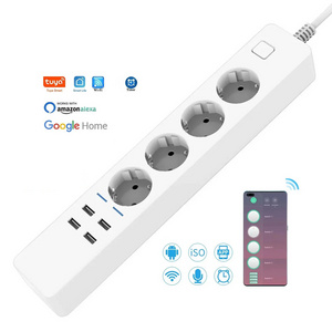 EU Plug 4 Electrical Outlet Socket 4 USB Charger Port Timer Tuya WiFi Smart Power Strip with Smart Life App Alexa Google Home