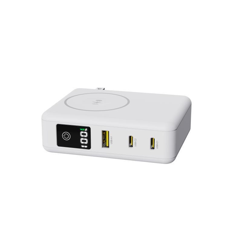 Factory OEM AC Wall Plug PD 65W Gan charger 10000mAh 2C1A Power Bank with Wireless LED Display battery Pack Charger