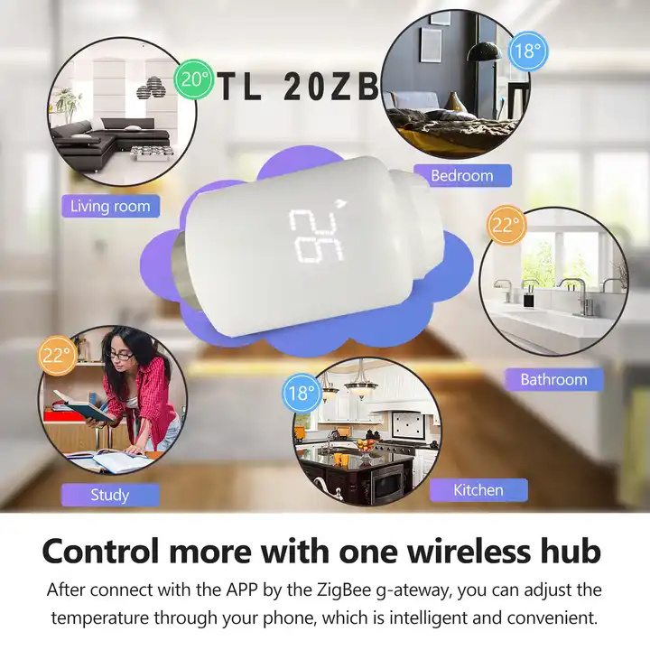 Telin TL20-WIFI Thermostatic Control Valve Tuya Trv Thermostat Valve Thermostatic Radiator Valve Wifi Smart Trv For Radiators