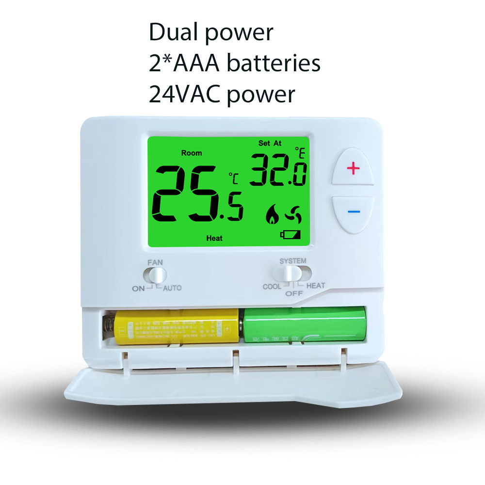 Fan Coil Thermostat Dual Power Non-Programmable fan Heating and  Cooling Thermostat for American Heat Pump Gas or Oil Heating