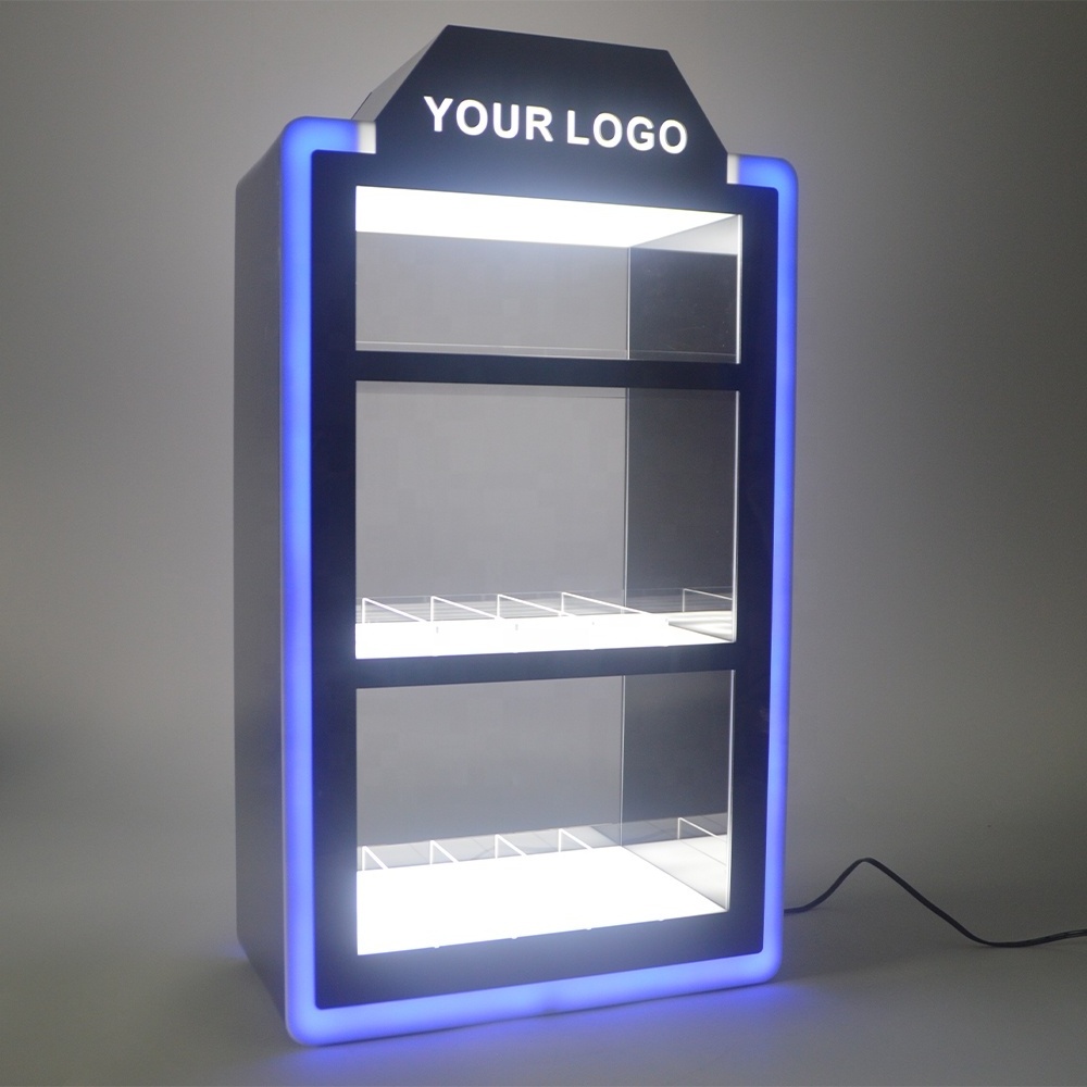 Free Sample smoke shop display Acrylic Display Stands Counter RGB LED Lighted Tobacco Cigarette Display Cabinet