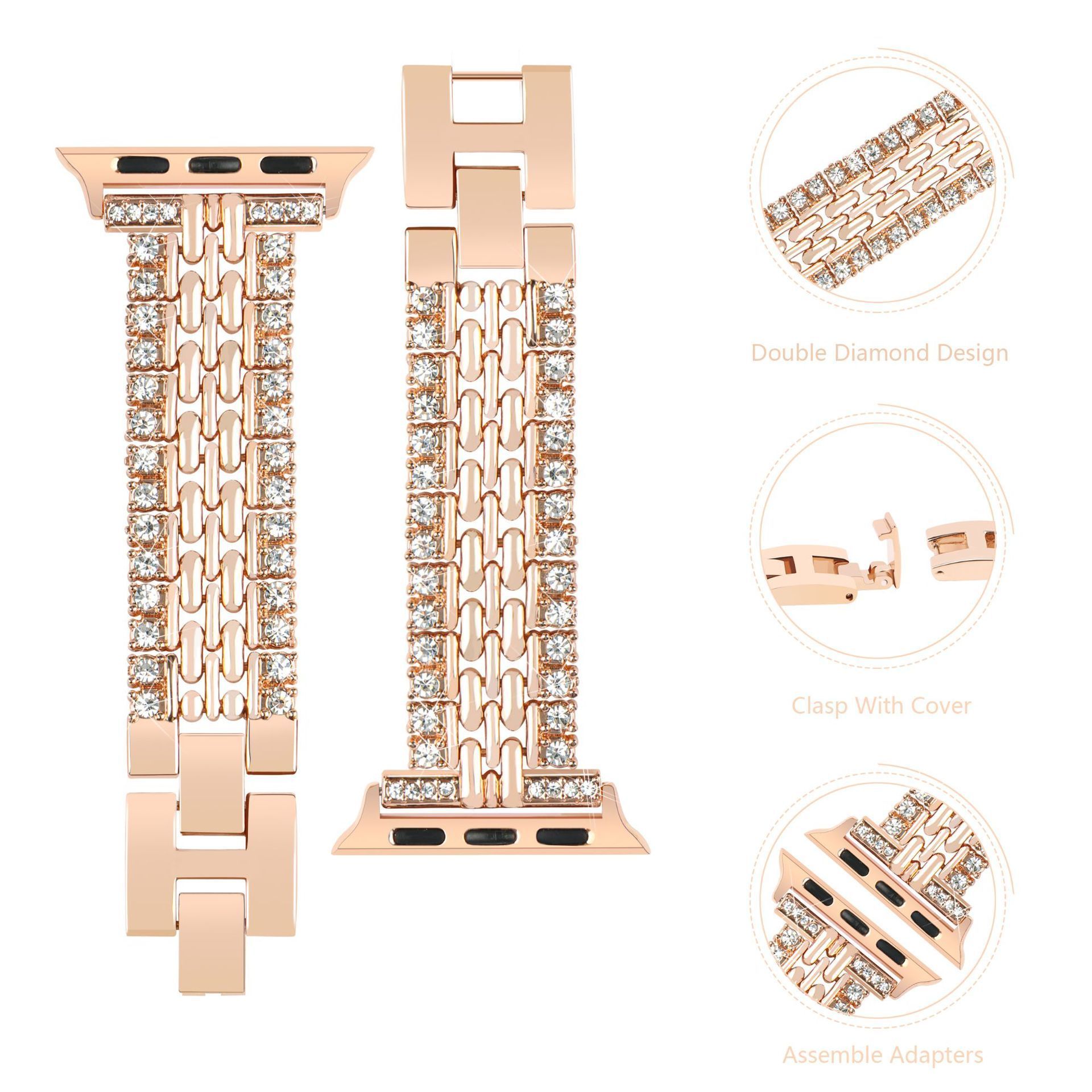 Suitable For Apple Watch Strap Metal Iwatch 8/7/6/5 Five-Bead Diamond-Encrusted Strap Zinc Alloy Apple Watch Band