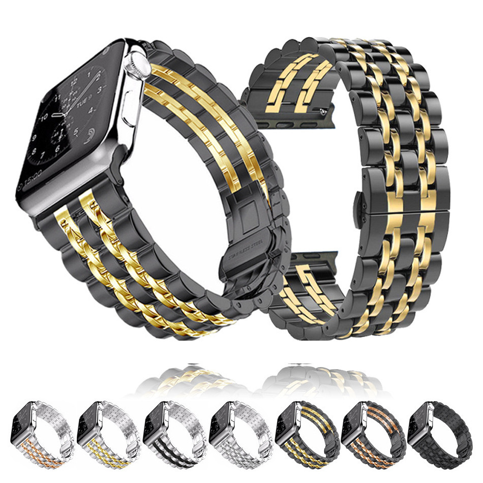 Suitable For Apple Watch Seven-Bead Stainless Steel Band Iwatch 8 Huawei Metal Smart Watch Band