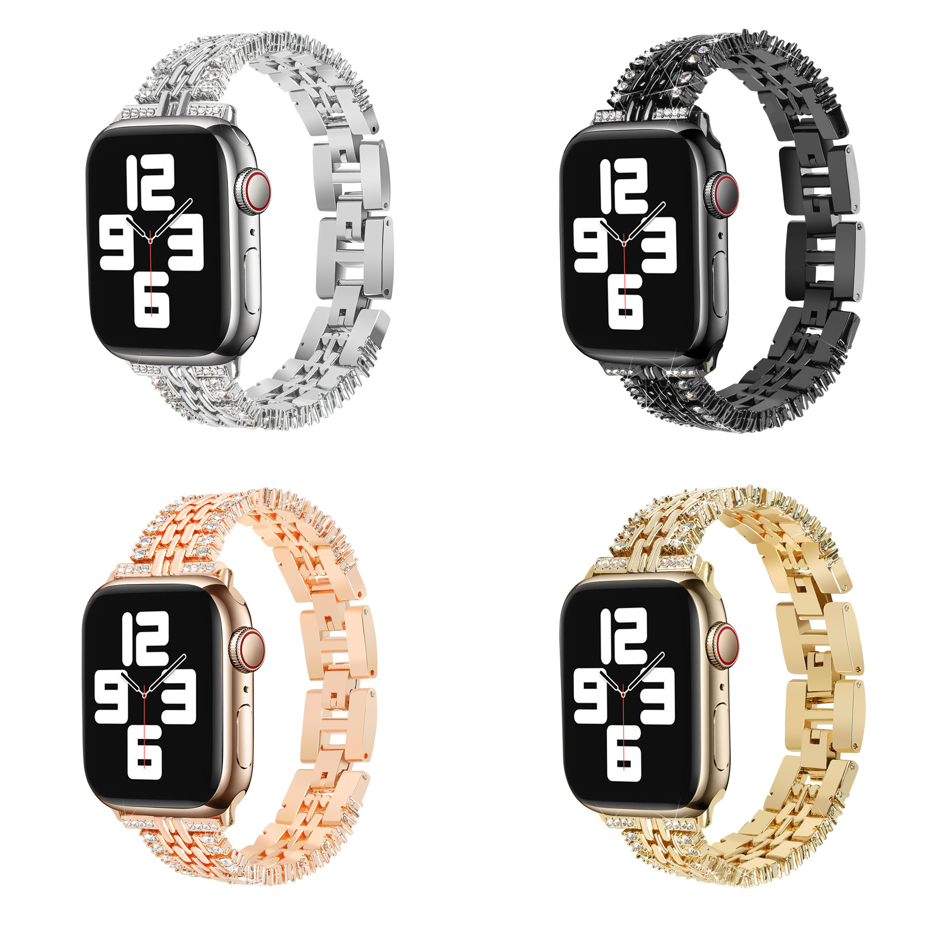 Suitable For Apple Watch Strap Metal Iwatch 8/7/6/5 Five-Bead Diamond-Encrusted Strap Zinc Alloy Apple Watch Band