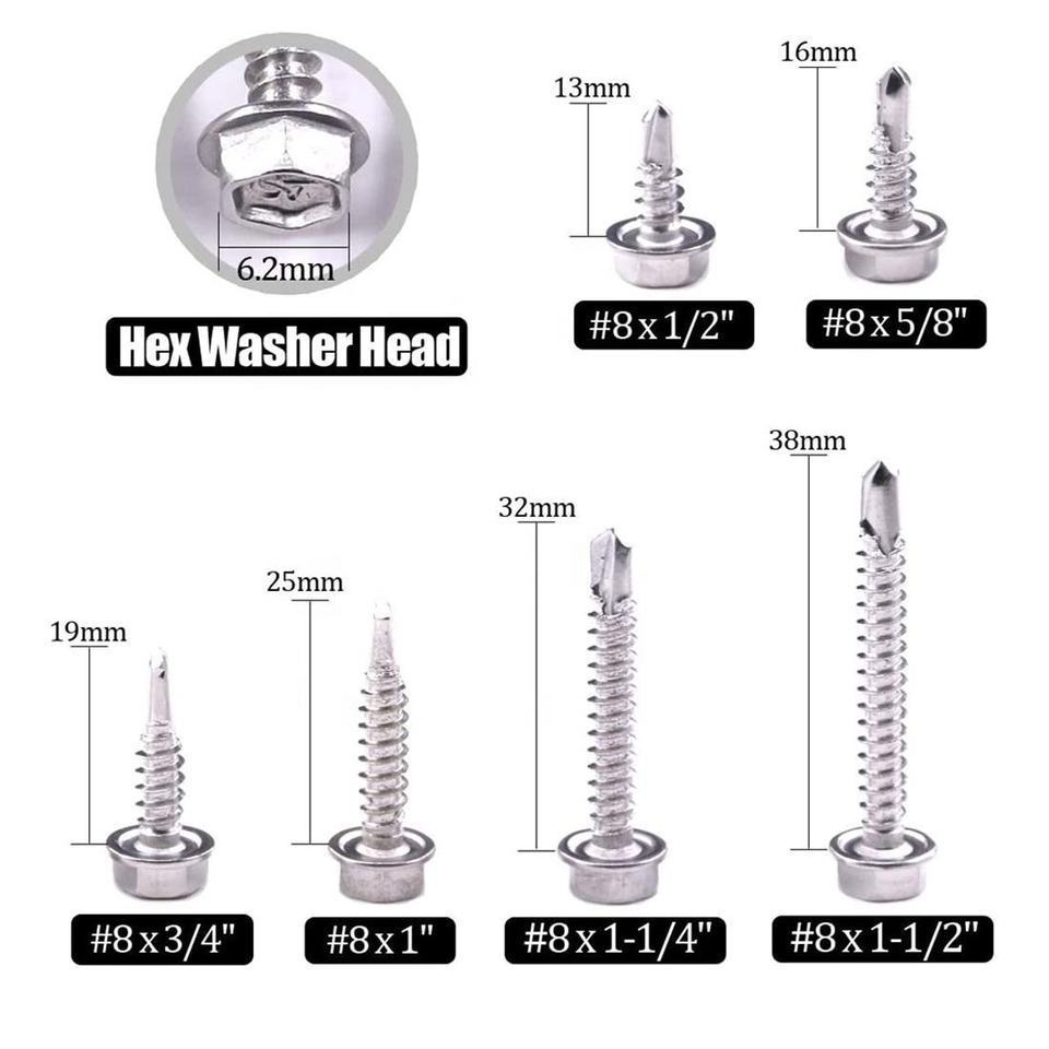 Custom 410 Stainless Steel Hex Washer Head Self Drilling Chipboard Screw Self Tapping Roofing Drywall Metal Screws