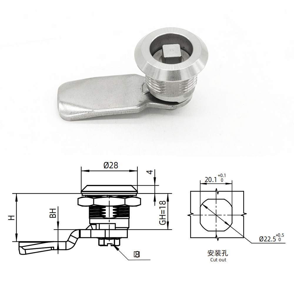 Stainless Steel SUS304 Electric Cabinet Triangle Double Bit Quarter Turn Tubular Cam lock For Panel Enclosures