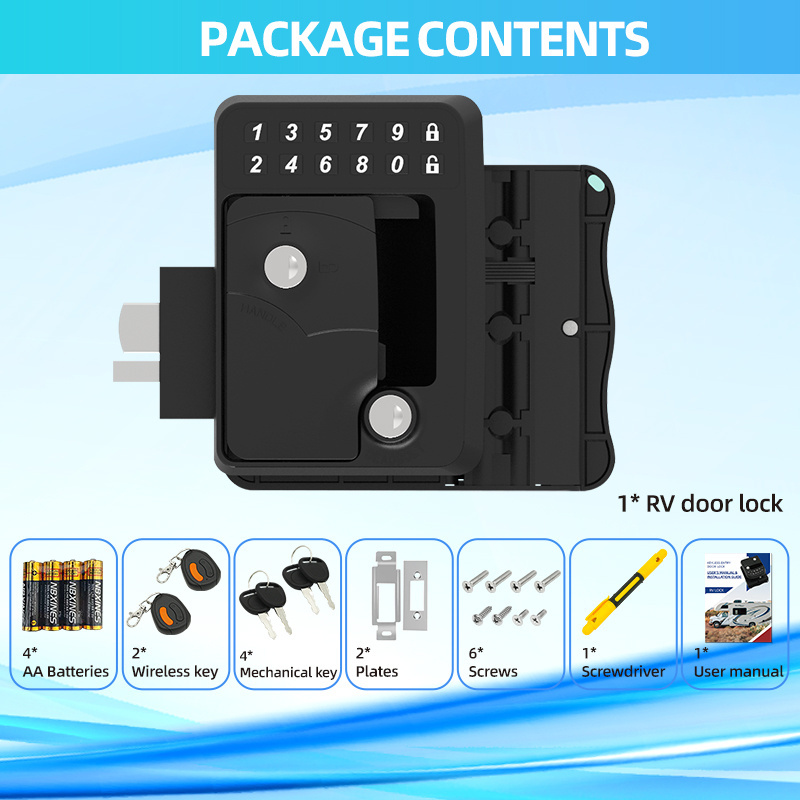 RV Keyless Entry Door Handle Lock with Remote RV Door Lock Paddle Deadbolt Keypad and RV Door Handle for Travel Trailer