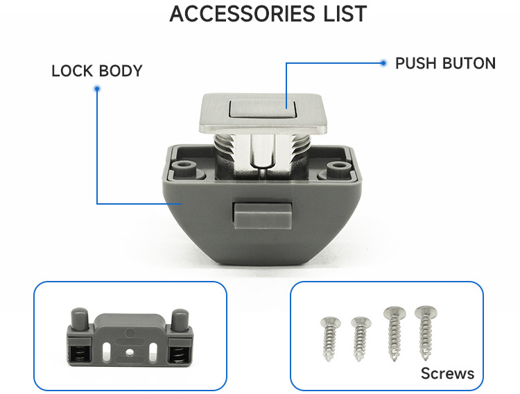 RV Kabinet Push Lock RV Caravan Boat Motor Home Cabinet Drawer Latch Button Locks For Furniture Hardware