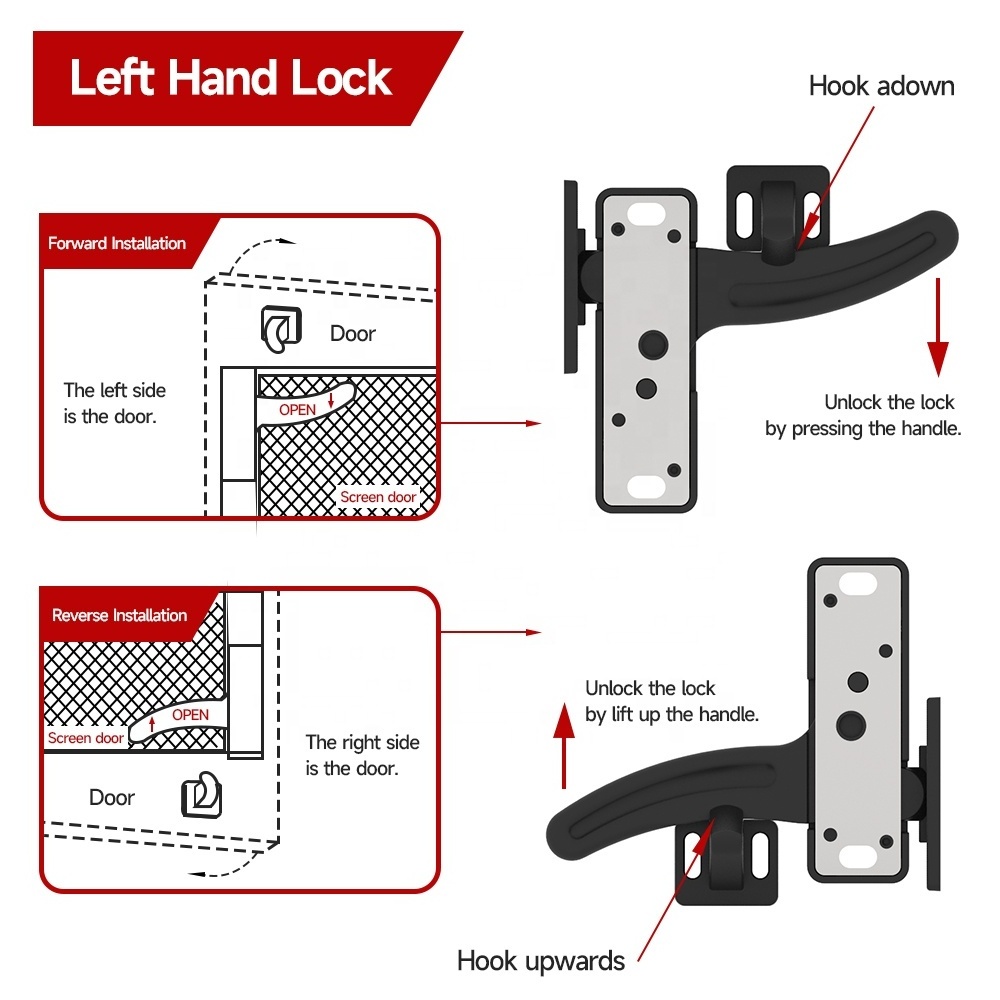 Black RV Camper Accessories Door Handle Aluminium Alloy Right or Left  Hand RV Screen Door Latch Replacement For Camper/Trailer