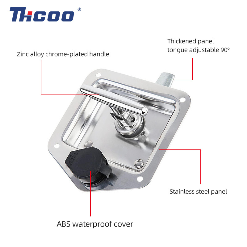 High Polished Truck Motorhome Travel Trailer Folding T handle Tool Box Lock with Gasket 304 Stainless Steel T-Handle Latch