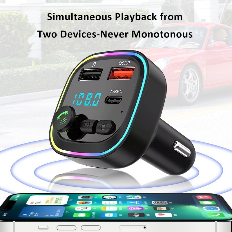 TF Dual USB Type-c handsfree Qc Fast Car charger Audio Car MP3 Player Kit Wireless Bluetooth fm transmitter modulator For Car