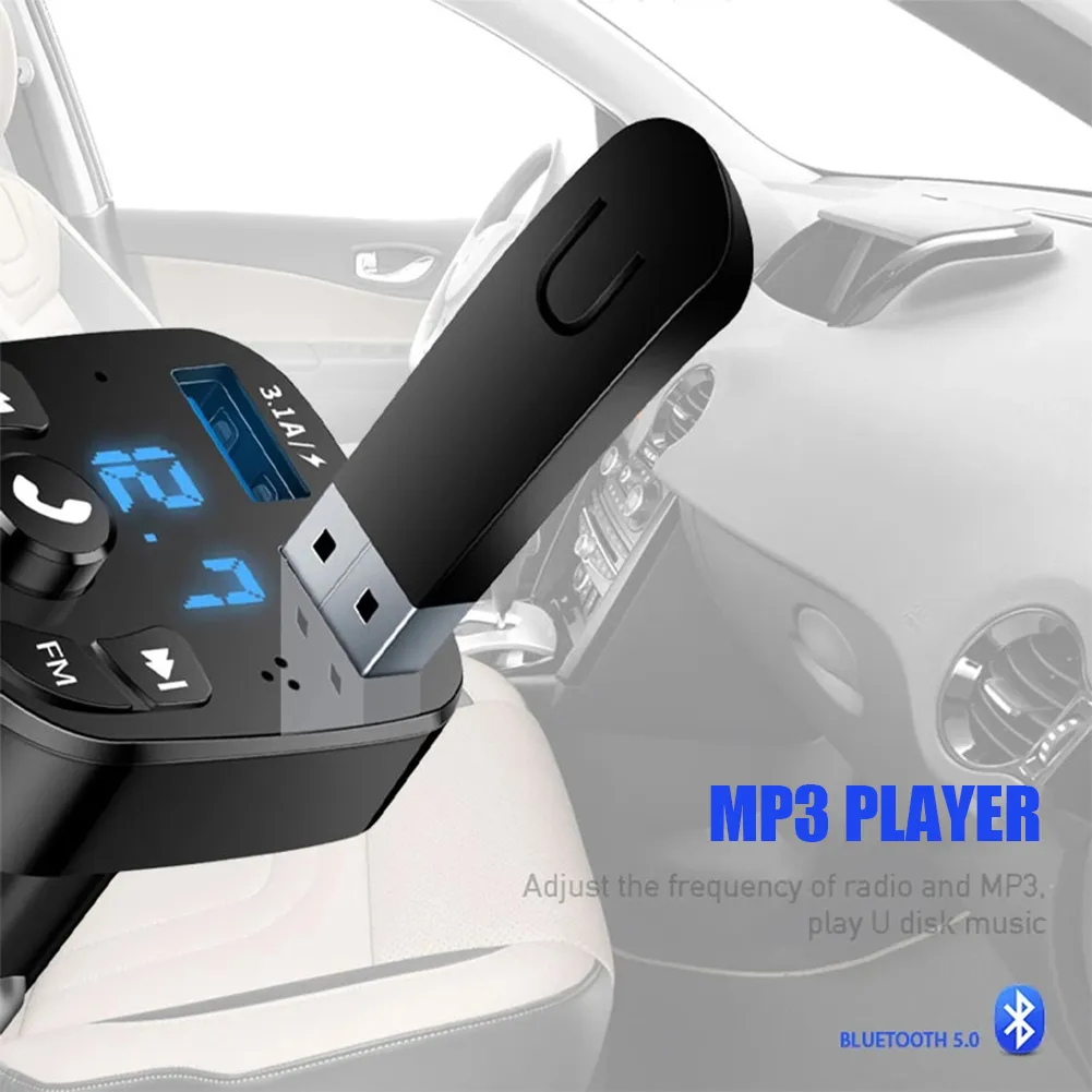 FM Transmitter Aux Modulator BLE 5.0 Wireless Handsfree Car Kit Car Audio MP3 Player with 3.1A Quick Dual USB Car Charger