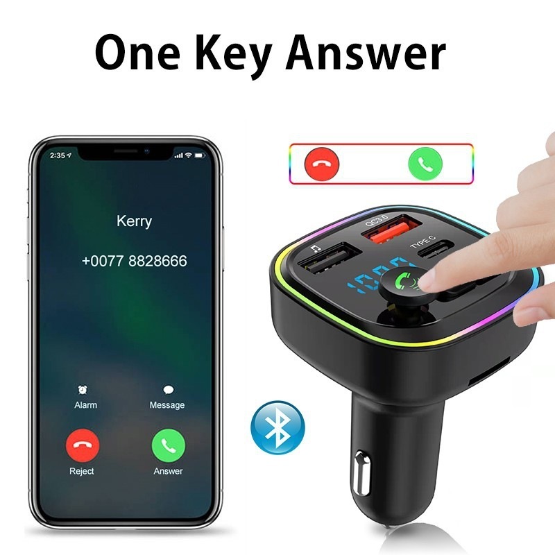 TF Dual USB Type-c handsfree Qc Fast Car charger Audio Car MP3 Player Kit Wireless Bluetooth fm transmitter modulator For Car