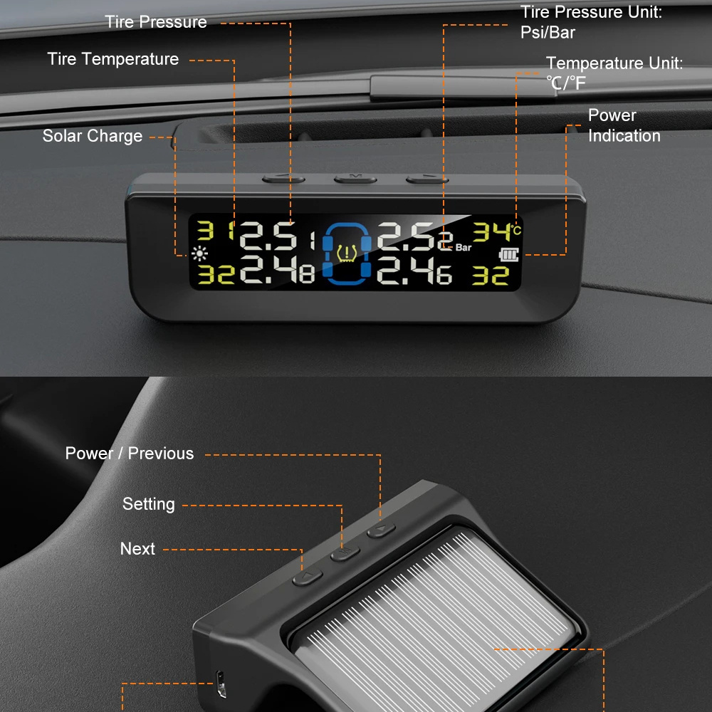 Hot Sale Solar Tpms For Car High Quality 8bar Tyre Leak Tire Pressure Monitoring System Led For Car With External 4 Sensors TPMS