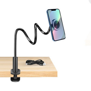 360 Rotating Gooseneck Lazy Wireless Charger Phone Holder Compatible with IOS and Android Phone Flexible Long Arm Holder