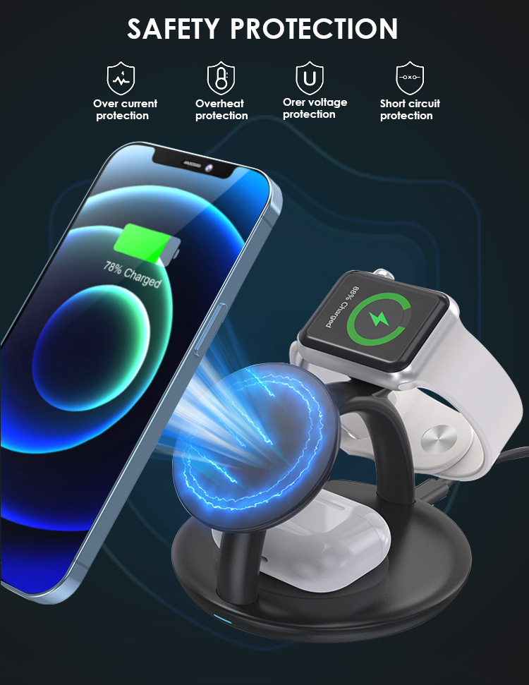 New Design  15W 3 IN 1 Wireless Charging Station Wireless Charger Stand Fast Wireless Charger for Multi-Device Charger Station