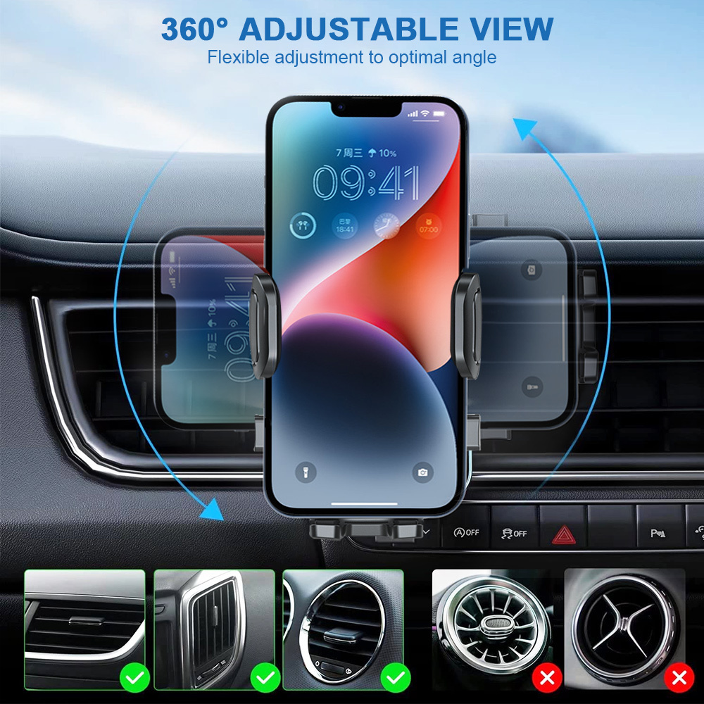 Car Phone Holder Air Vent 2023 Universal 360 Degree Rotating with Metal Hook Support Telephone Voiture Car Air Vent Phone Holder