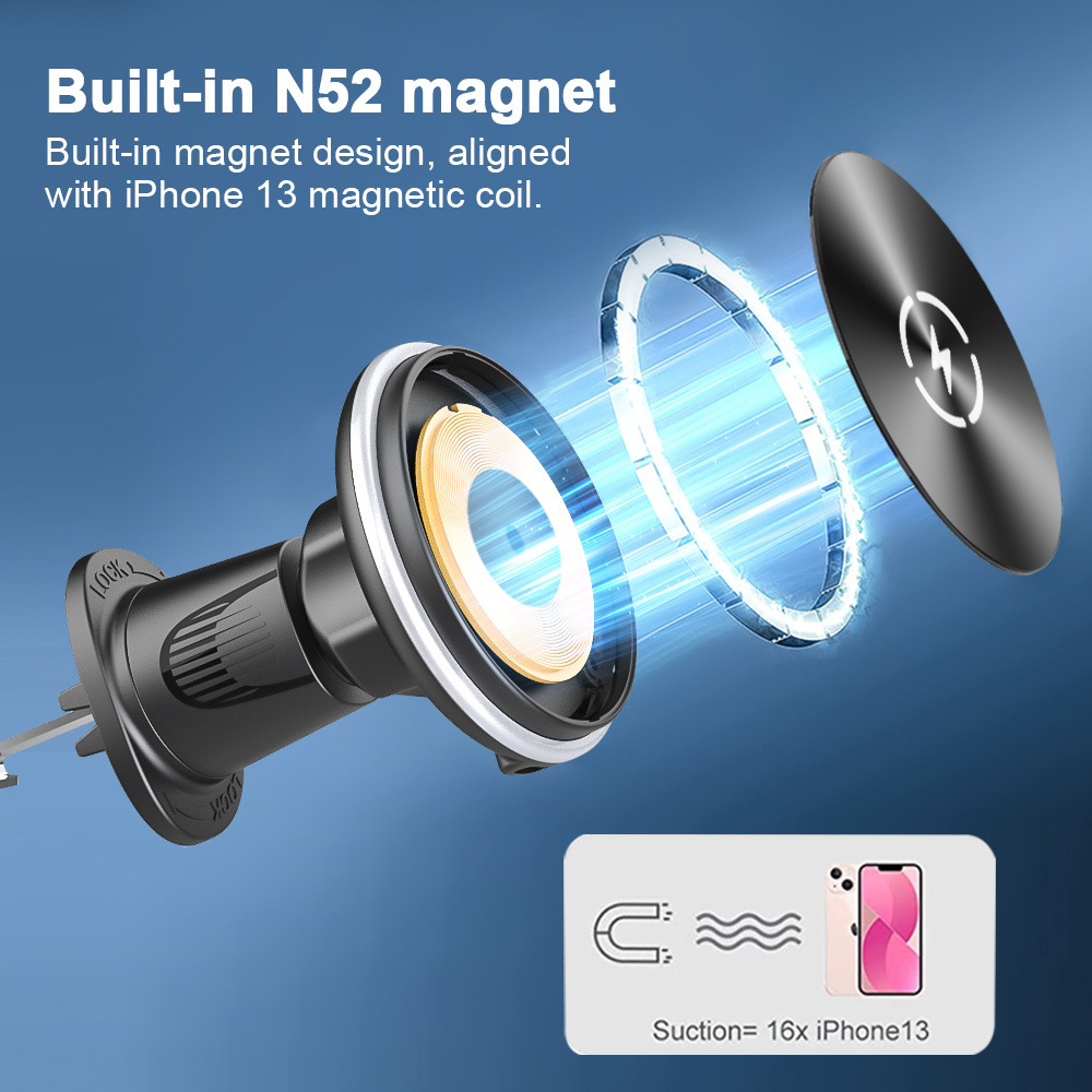 15W Magnetic Car Mount Wireless Car Charger Magnetic Mobile Phone Holder Strong Car Phone Holder