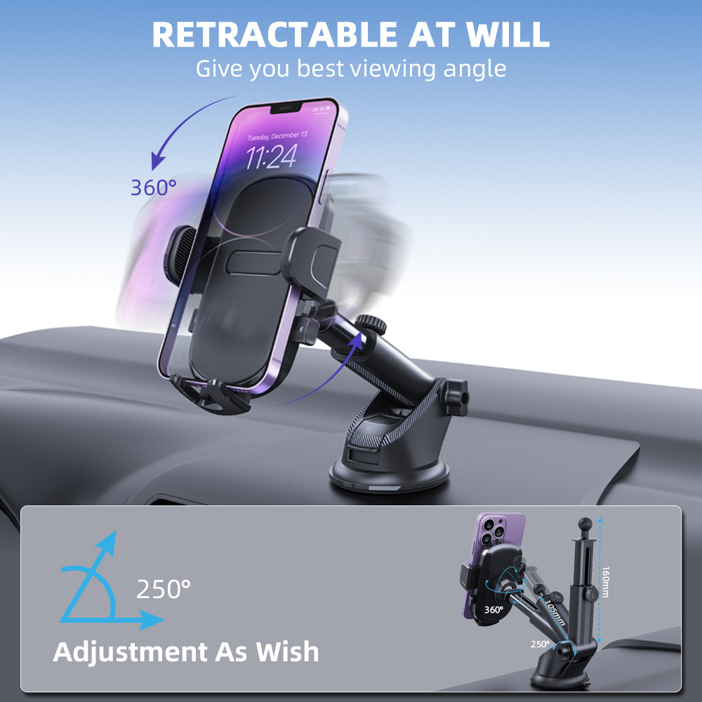 Car Mount Mobile Phone Holder With 360 Rotating Telescopic Arm For Car Phone Holder Universal Windshield  Dashboard Mount