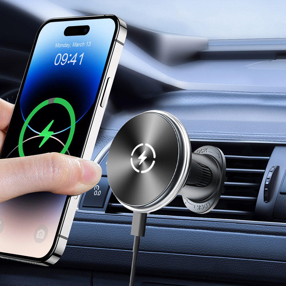 15W Magnetic Car Mount Wireless Car Charger Magnetic Mobile Phone Holder Strong Car Phone Holder