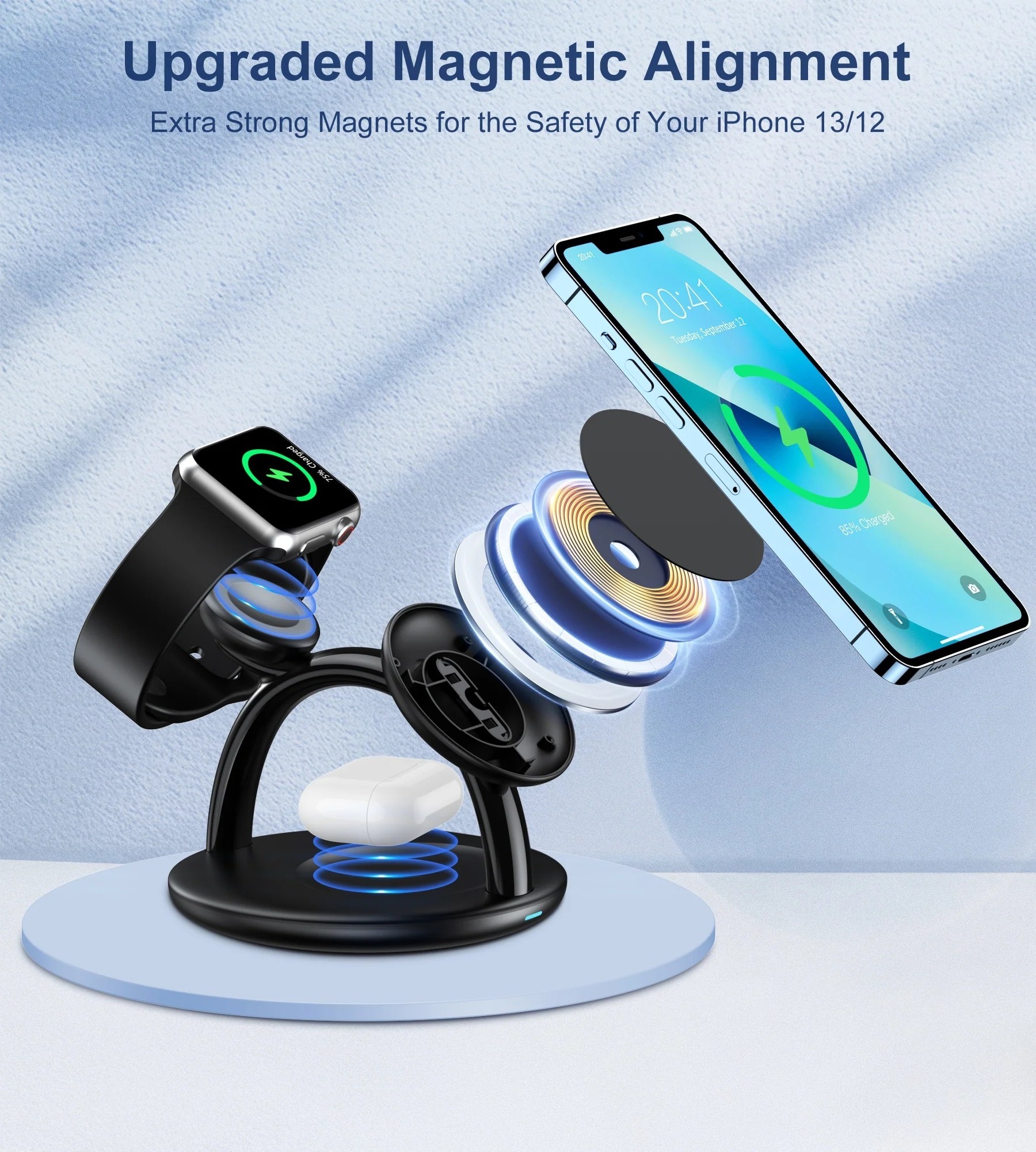 New Design  15W 3 IN 1 Wireless Charging Station Wireless Charger Stand Fast Wireless Charger for Multi-Device Charger Station