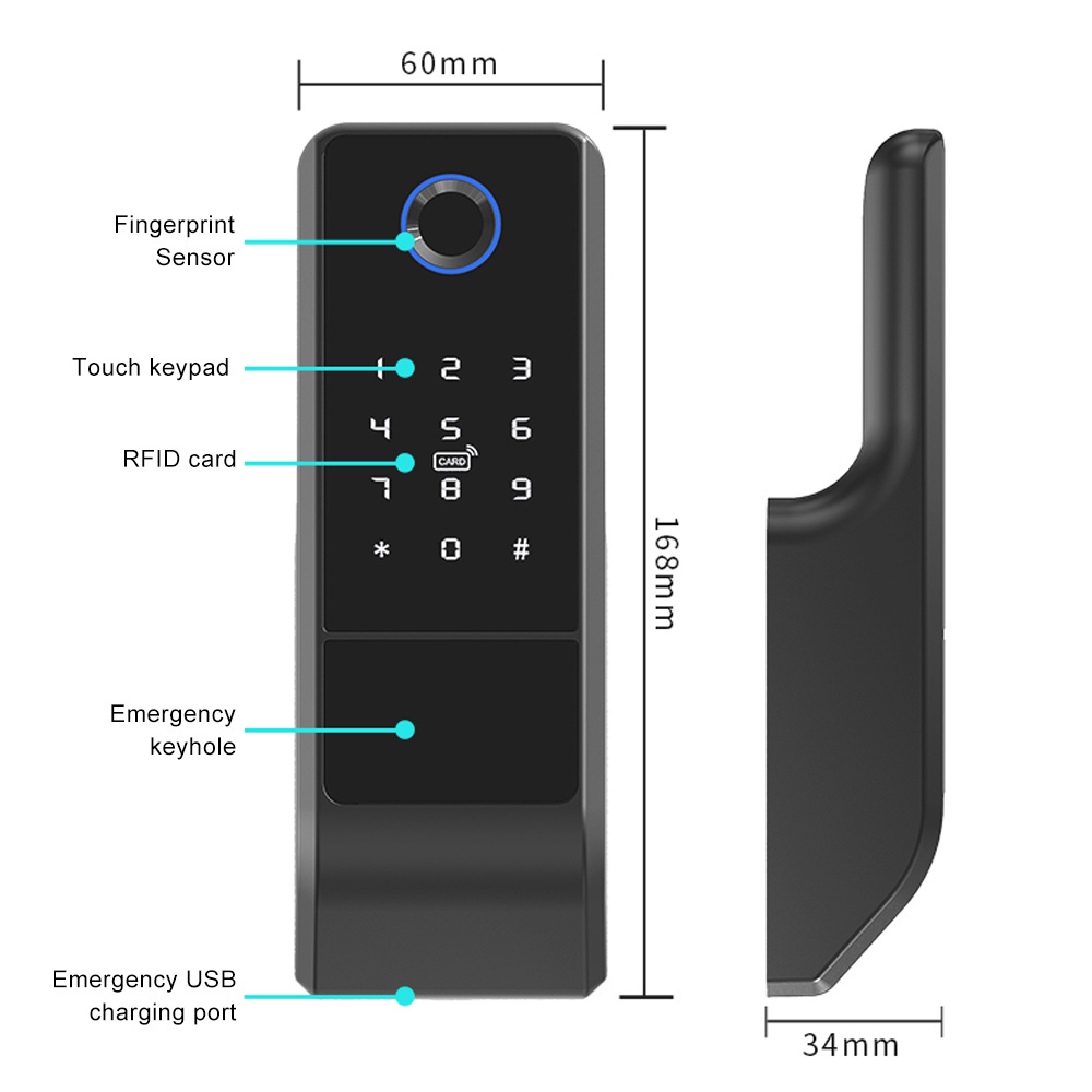 Tuya Wifi APP Biometric Finger Print Smart Door Lock Fingerprint Door Handle Digital Keyless Lock