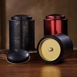 Factory Stock Luxury Vintage round Gray and Red Food Grade Tea and Coffee Beans Storage Tin Can High Quality Metal Cans