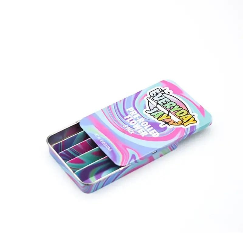 black colorful silvery children's Safety lock square sliding tin metal packing box for Cigarettes smoke scrap cut pipe tobacco