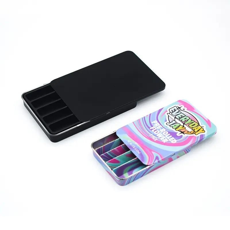 black colorful silvery children's Safety lock square sliding tin metal packing box for Cigarettes smoke scrap cut pipe tobacco