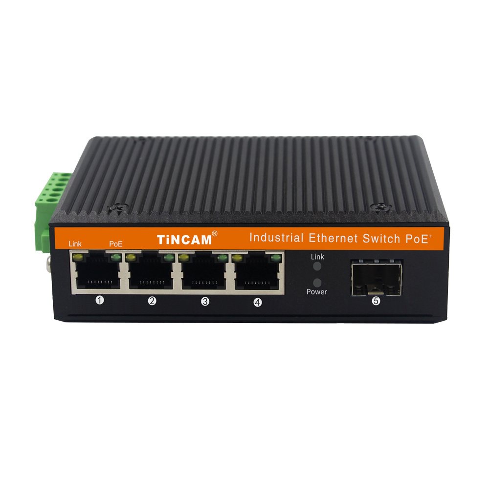 TINCAM 5 Ports PoE Switch Full Gigabit Industrial Network Switch 4* Rj45+1 SFP  Port Media Fast Ethernet Converter