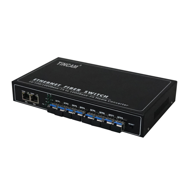 TiNCAM High Quality 8 Port Gigabit sfp +2* 10/100/1000M RJ45 Ports Ethernet Fiber Switch For IP Camera To Business and Project