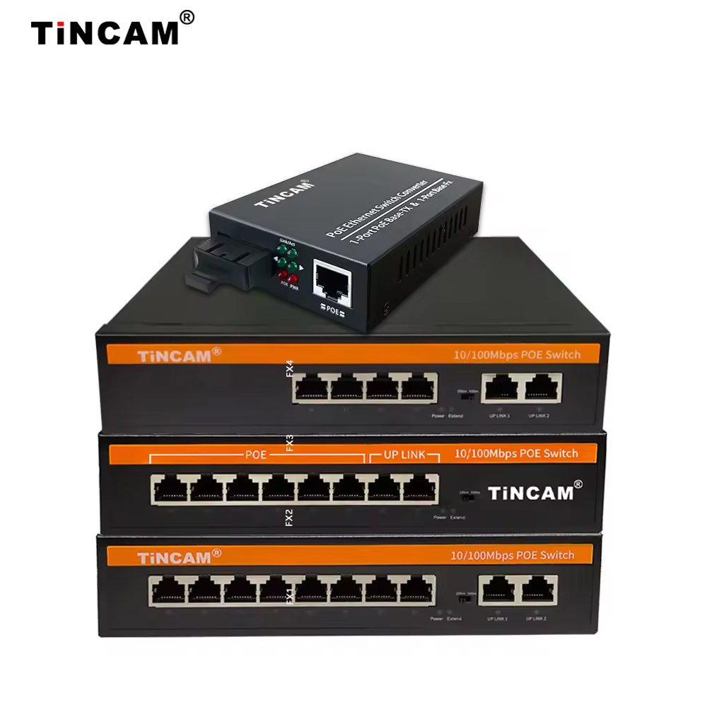 TiNCAM 4*10/100M Passive PoE+ Widely Compliant PSD and PD PoE Switch For IP Camera Build in Power Adapter Desktop Network Switch