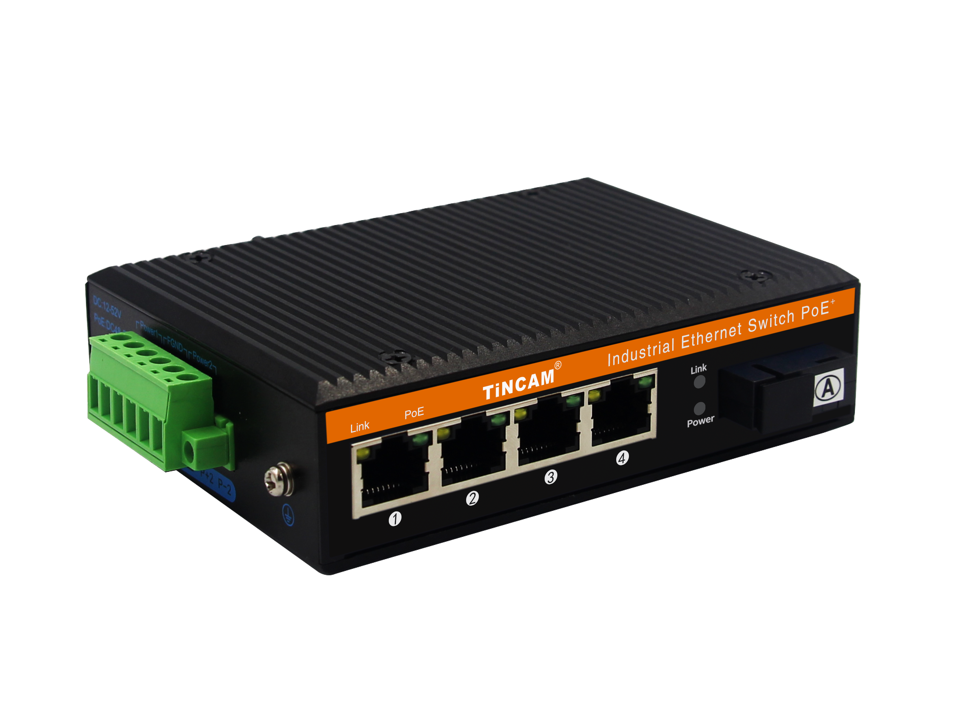 TiNCAM PoE Industrial Network Switch 1*SC+4*RJ45 Single Mode Single Fiber Industrial Media Converter High-Temperature Resistant